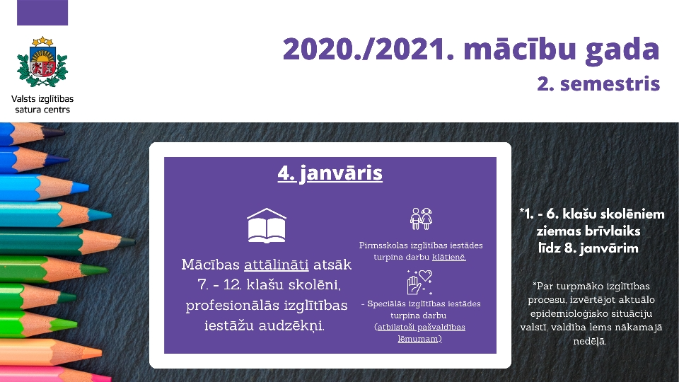 4. janvārī sākas 2020./2021. mācību gada 2.semestris