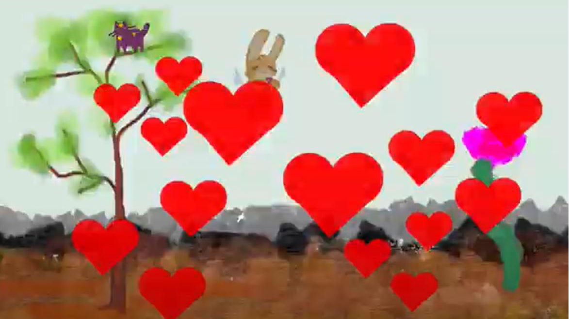 Bērnu animācijas filmiņas kadrs ar sirsniņām