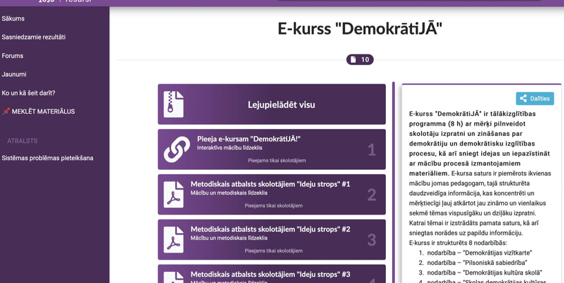 E-kurss pedagogiem projektā "DemokrātiJĀ" 