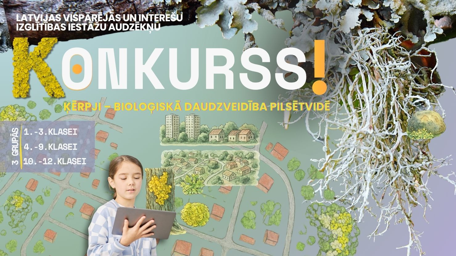 Rīgas Jauno tehniķu centrs izsludina konkursu  „Ķērpji – bioloģiskā daudzveidība pilsētvidē"