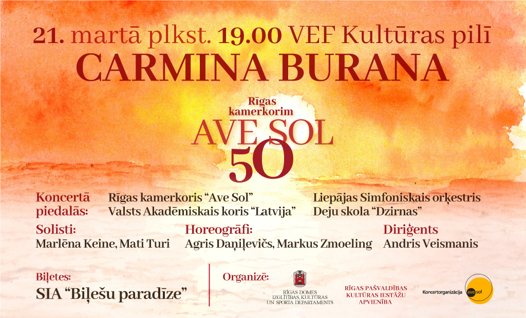 Rīgas kamerkoris “Ave Sol” aicina uz Karla Orfa oratorijas “Carmina burana” atskaņojumu